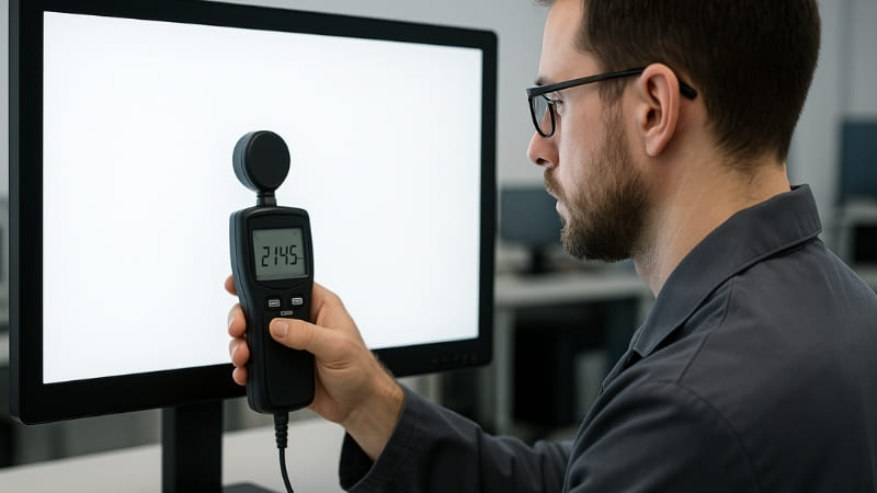 Image showing a light meter measuring the brightness of a surgical monitor screen