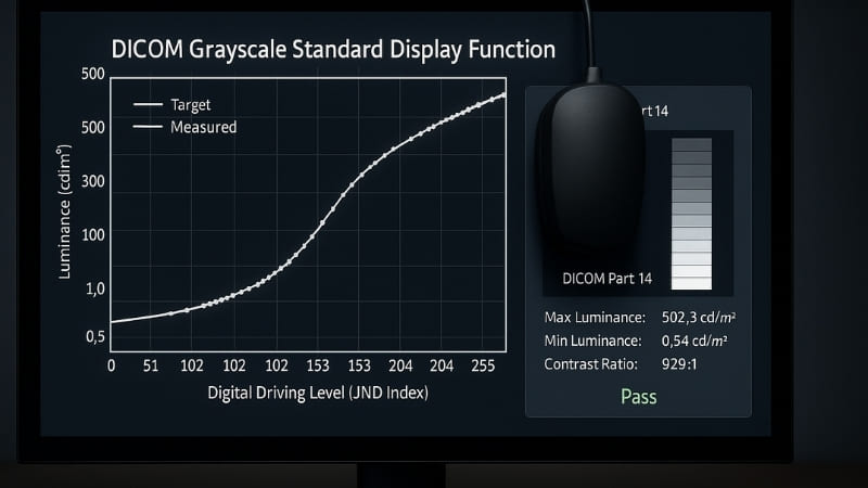 Image showing DICOM GSDF curve on a monitor calibration screen