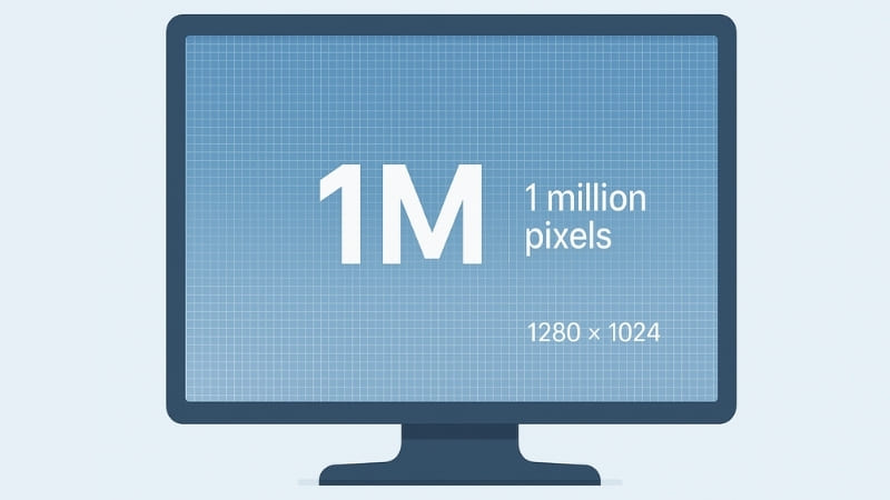 Abstract graphic showing pixels on a screen with '1M' highlighted representing one million pixels