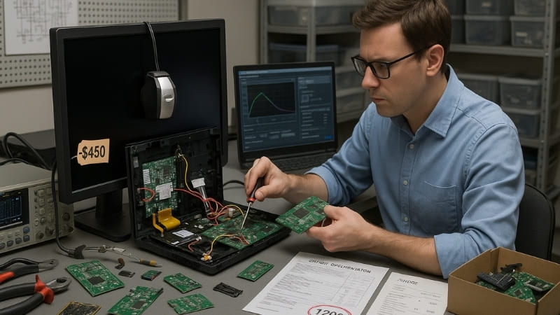 Technician attempting to modify a consumer display with specialized tools