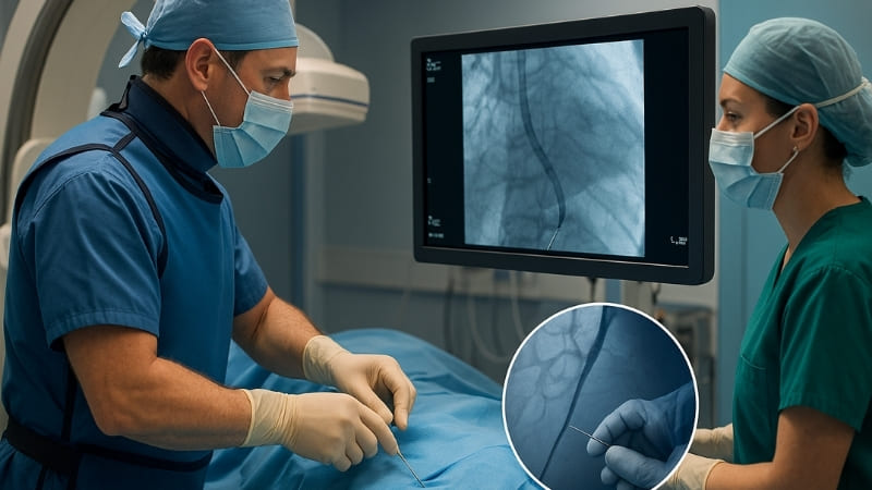 interventional radiologist performing procedure