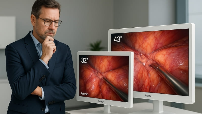Martin from Reshin thoughtfully considering both a 32-inch and 43-inch monitor