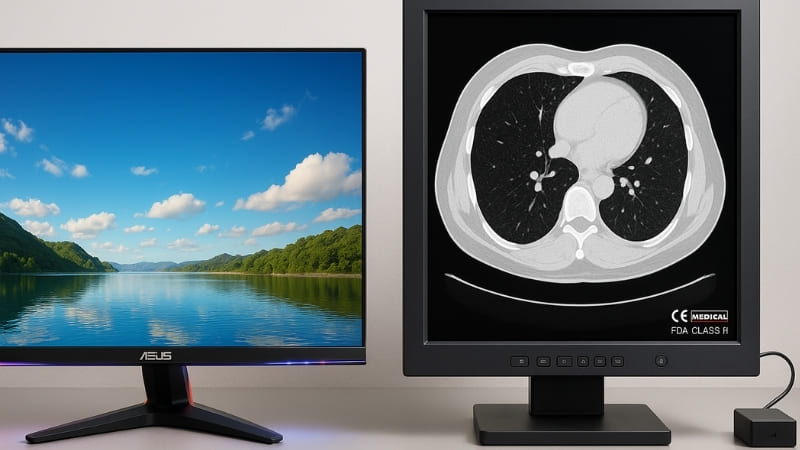 Consumer display next to a medical-grade display