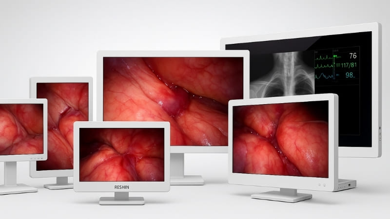 Collage of different Reshin surgical monitors showcasing product range