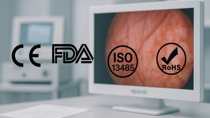 Display of CE, FDA, ISO certification logos