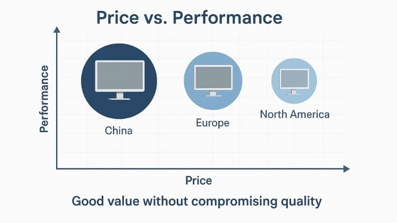 Graph showing cost-effectiveness of Chinese surgical monitors vs. other regions