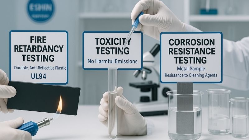Image illustrating material testing for fire, toxicity, and corrosion