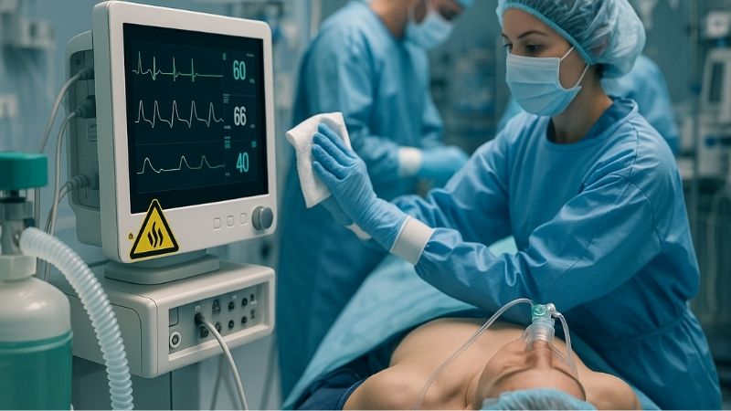 Image of a monitor in a busy OR/ICU setting highlighting potential risks