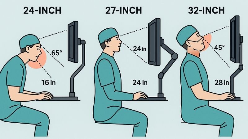 Illustration comparing viewing angles on different monitor sizes