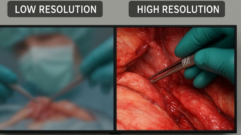 Close-up comparison of low vs. high-resolution image presentation