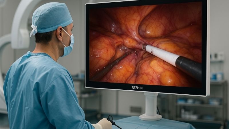 Image of surgeon maintaining focus on a 32-inch monitor