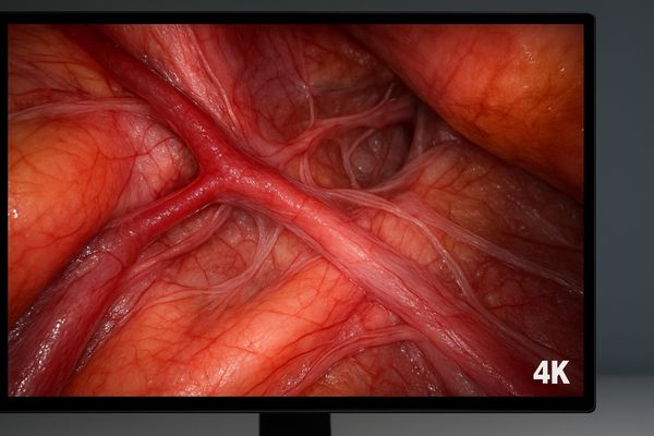 Close-up view of a 4K surgical display showing intricate anatomical details