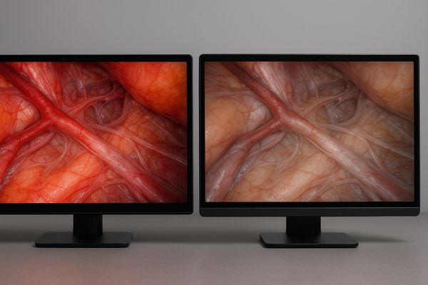 Side-by-side image comparison on a high-quality vs low-quality 4K surgical monitor