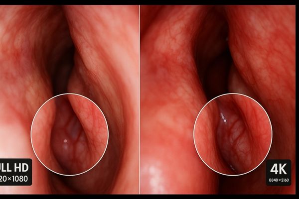 A side-by-side comparison of an ENT image in FHD versus 4K resolution