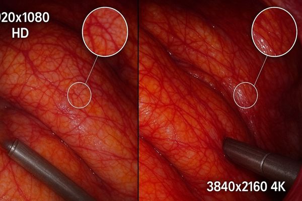 Side-by-side comparison of a surgical image in HD versus crisp 4K