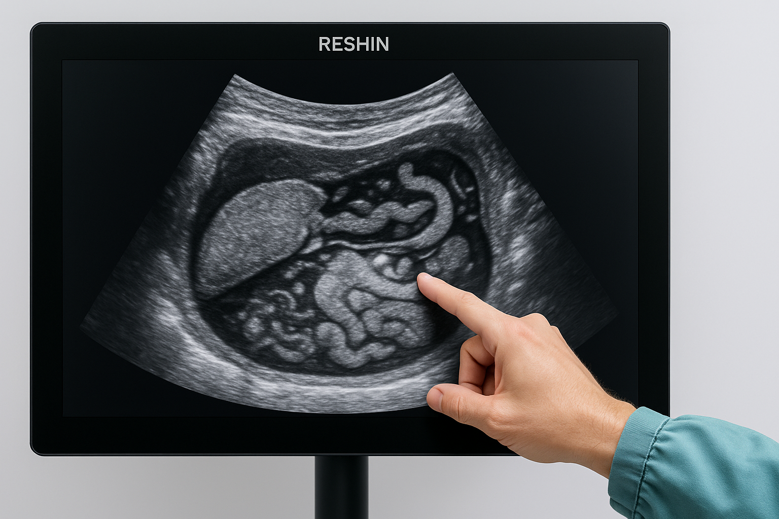 Close-up of a Reshin monitor displaying animal anatomy