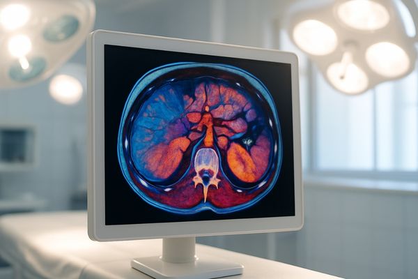 Medical display showing a clear image with anti-glare coating in a brightly lit room