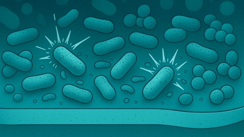 Microscopic view showing antimicrobial action on a coated surface