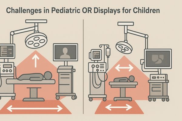 Compact pediatric operating room setup with integrated display monitor