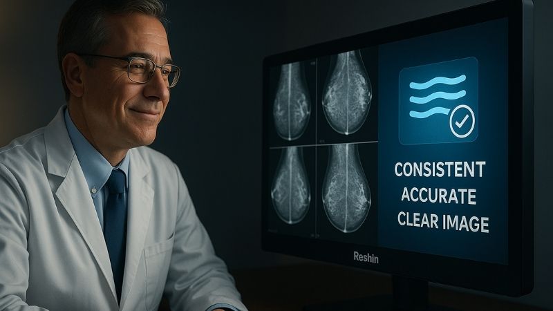 Doctor comfortably viewing a consistently bright medical display