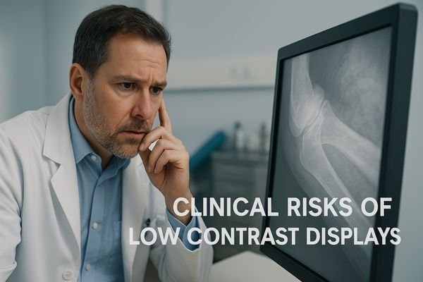 Doctor looking concerned at a low-contrast medical image