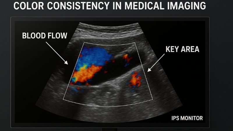 Color Doppler ultrasound image displayed accurately on an IPS monitor