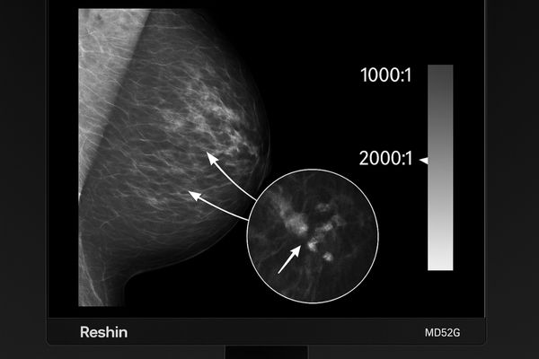 High-contrast mammogram showing microcalcifications clearly