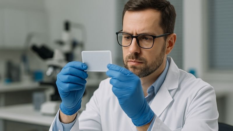 Scientist testing medical-grade polymer