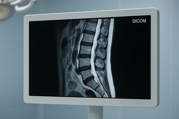 DICOM calibrated grayscale image on a display