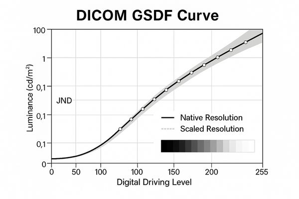 A chart of the DICOM Grayscale Standard Display Function (GSDF)