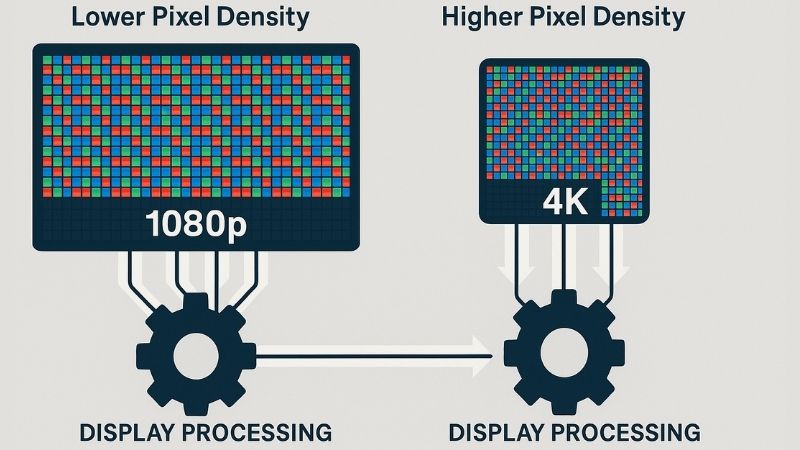 Illustration comparing pixel density on different screen sizes