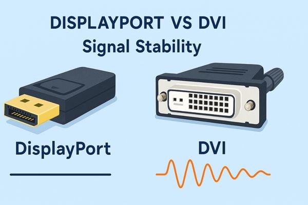 Illustration comparing DisplayPort and DVI signal stability for high-resolution medical monitors