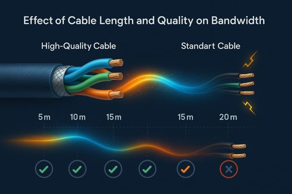 Illustration showing signal degradation over a long, poor-quality cable