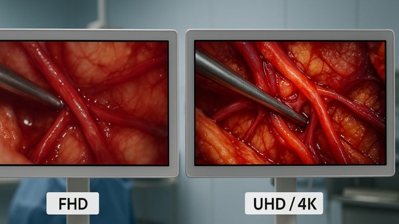Side-by-side comparison of FHD and UHD monitor clarity