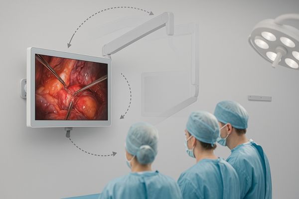 Wall-mounted display with an articulated arm providing some flexibility