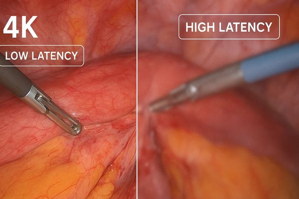 Split screen: one side sharp 4K image, other side blurry low-res image, with