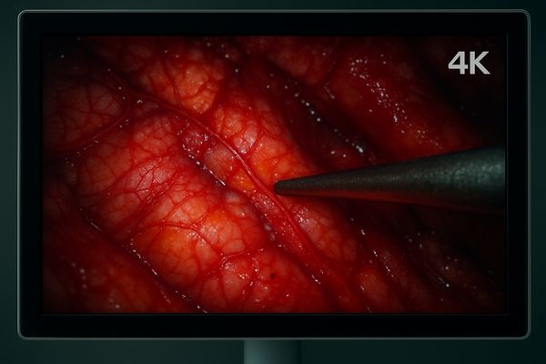 Close-up of a 4K surgical display showing fine detail