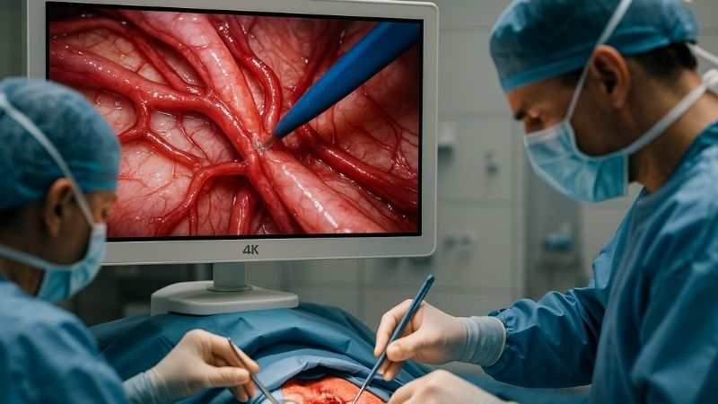 Vascular surgery being performed with a high-resolution monitor