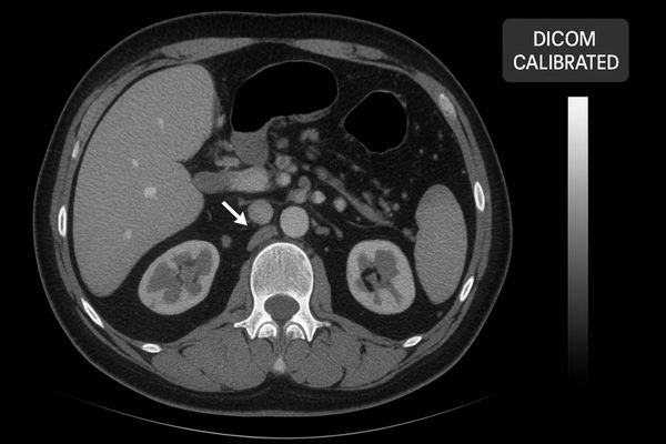 Abdominal CT scan showing clear differentiation of soft tissues