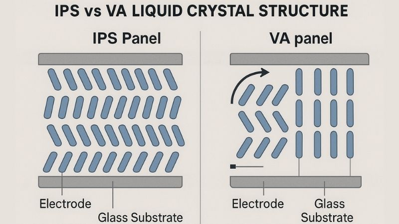 Diagram showing IPS and VA liquid crystal alignment