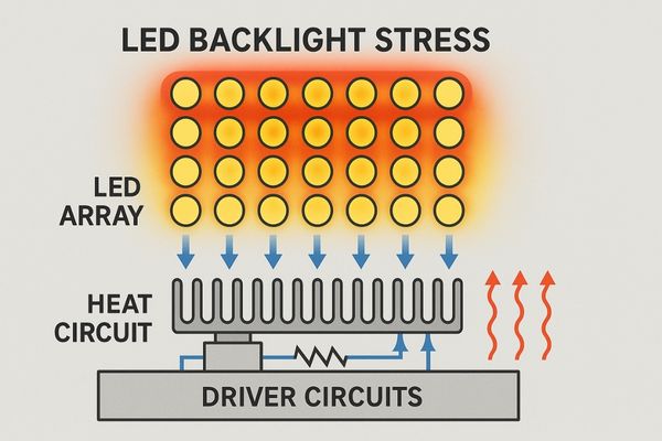 Close-up schematic of an LED backlight unit under stress