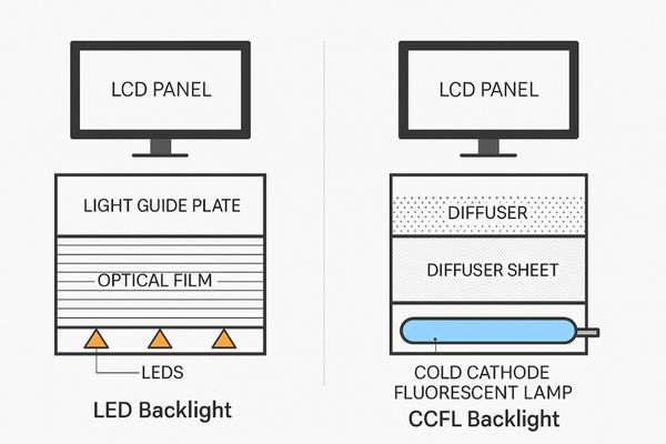Comparison image of LED backlight structure vs CCFL backlight structure