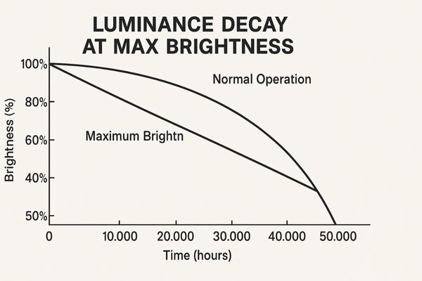 Graph showing accelerated luminance decay over time at maximum brightness