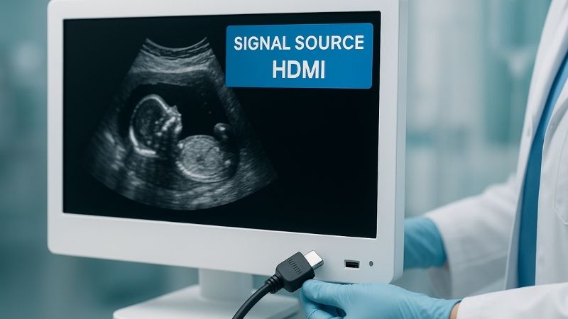 Medical professional easily connecting a device to a display with auto-detection