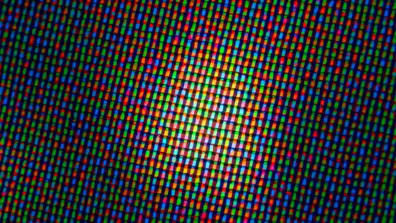 Close-up of a high-resolution screen showing individual pixels
