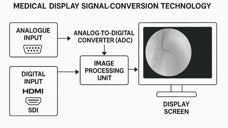 Diagram showing internal components of a medical display for signal conversion