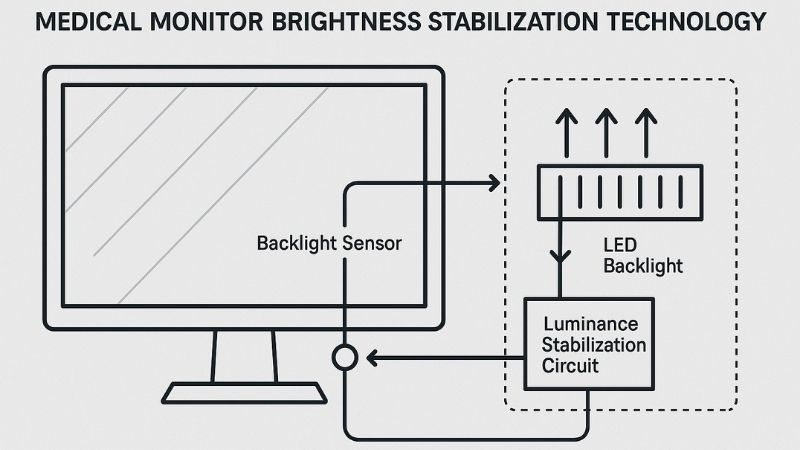 Diagram showing internal components of a medical monitor for brightness stabilization