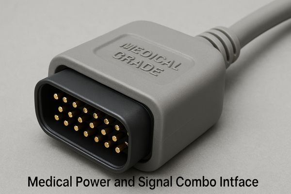 Close-up of a medical-grade combo connector