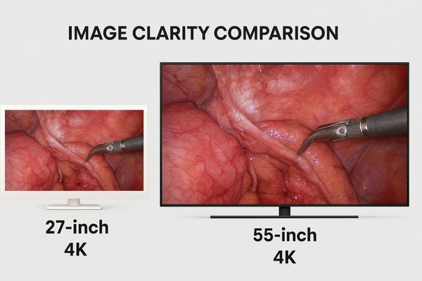 Side-by-side comparison of image detail on a large high-resolution screen vs a large low-resolution screen