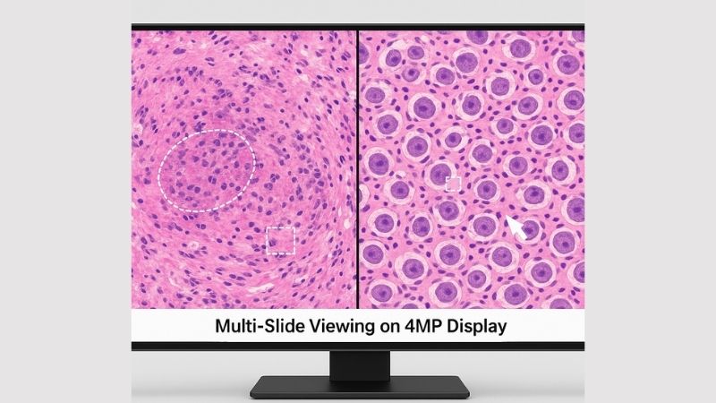 Side-by-side slide comparison on 4MP screen